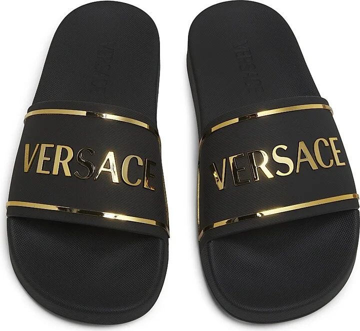 Women's Hardware Logo Slides - Black Versace Gold - Size 5 Sandals - Image 4