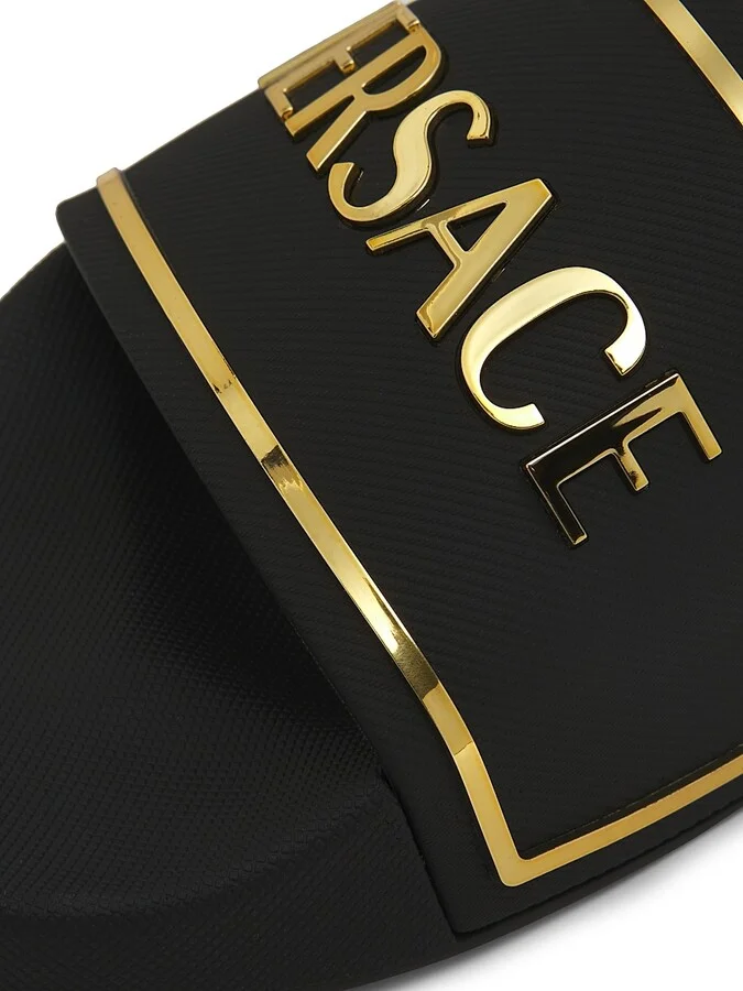 Women's Hardware Logo Slides - Black Versace Gold - Size 5 Sandals - Image 5