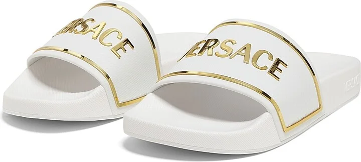 Women's Hardware Logo Slides - Black Versace Gold - Size 5 Sandals - Image 7