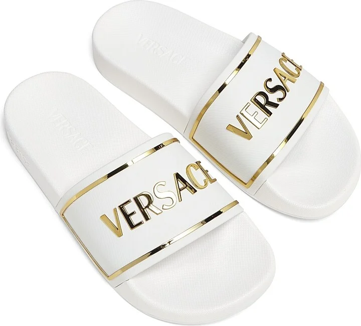 Women's Hardware Logo Slides - Black Versace Gold - Size 5 Sandals - Image 9
