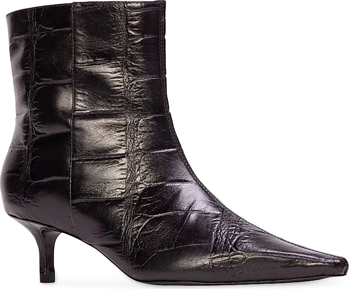 Women's Harlow 50MM Croc Embossed Boots - Black Croc Leather - Size 6 - Image 2