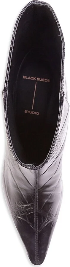 Women's Harlow 50MM Croc Embossed Boots - Black Croc Leather - Size 6 - Image 3