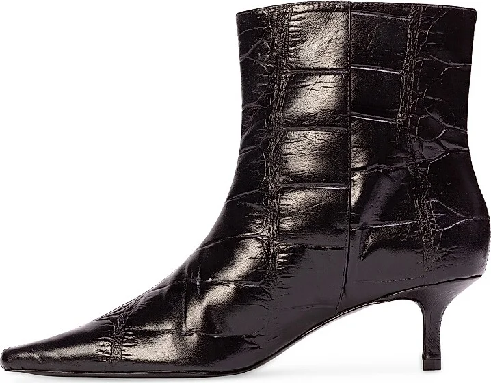 Women's Harlow 50MM Croc Embossed Boots - Black Croc Leather - Size 6 - Image 4