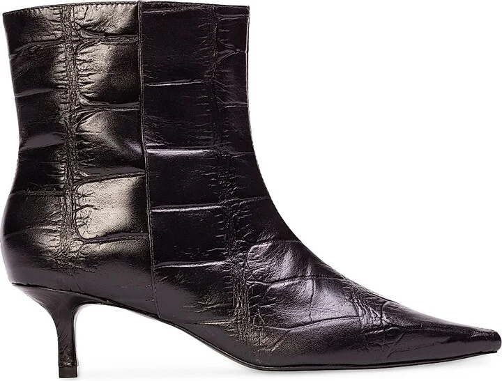 Women's Harlow 50MM Croc Embossed Boots - Black Croc Leather - Size 6