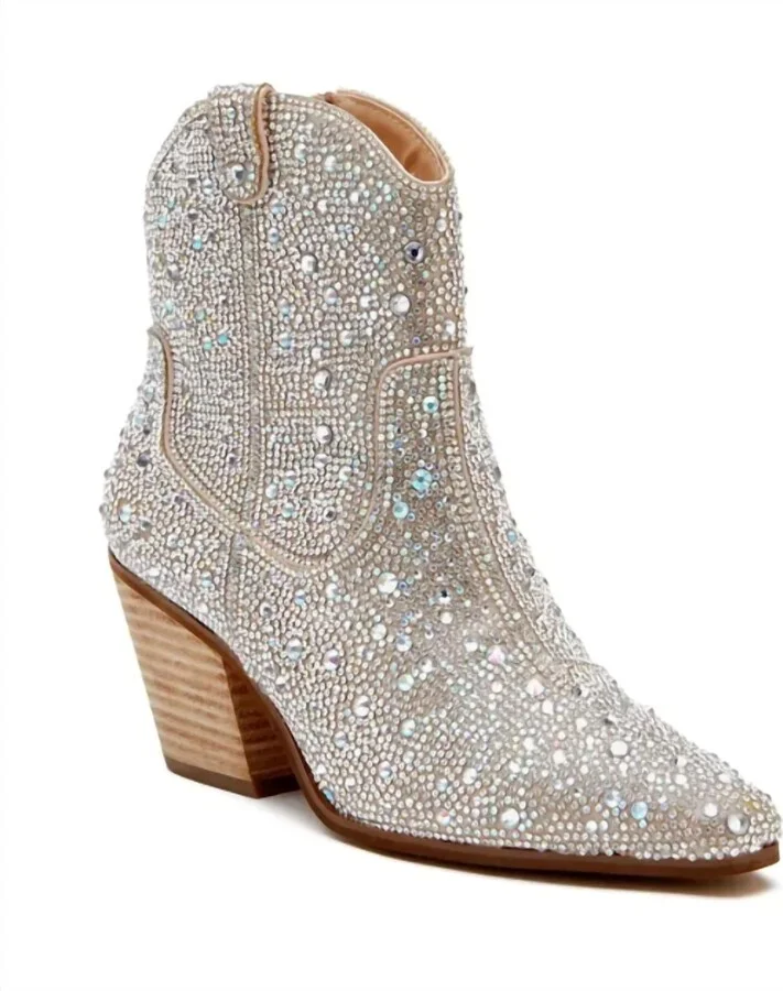 Women's Harlow Rhinestone Western Ankle Boot In Silver