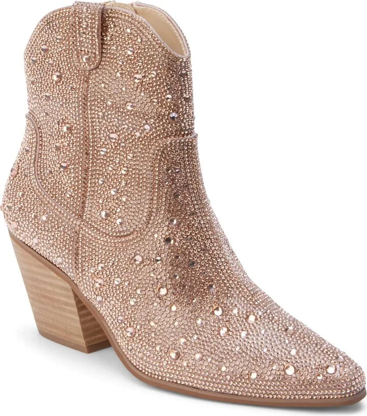 Women's Harlow Rhinestone Western Ankle Boots In Rose Gold
