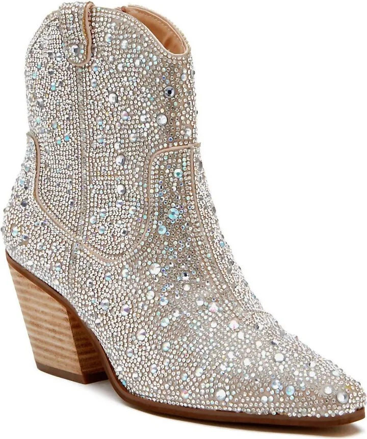 Women's Harlow Rhinestone Western Ankle Boots In Silver
