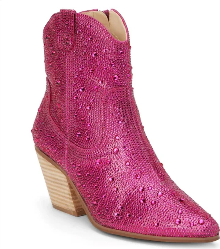 Women's Harlow Western Ankle Boots In Hot Pink Rhinestone