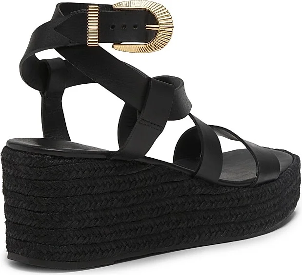 Women's Harper Flatform Raffia-Covered Wedge Heel Leather Sandals - Black - Size 6 - Image 3