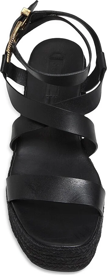 Women's Harper Flatform Raffia-Covered Wedge Heel Leather Sandals - Black - Size 6 - Image 4
