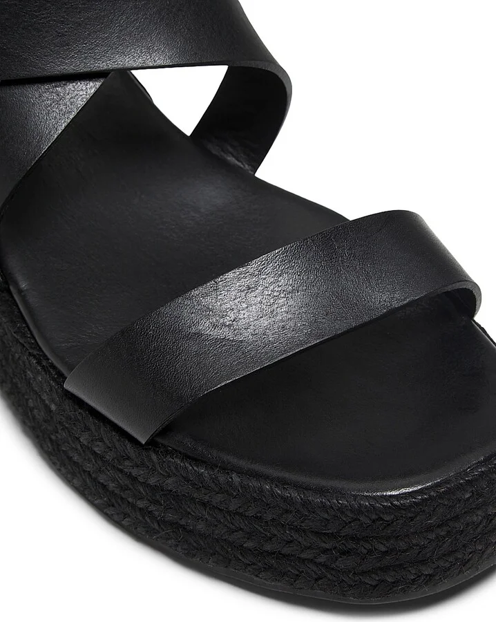 Women's Harper Flatform Raffia-Covered Wedge Heel Leather Sandals - Black - Size 6 - Image 5