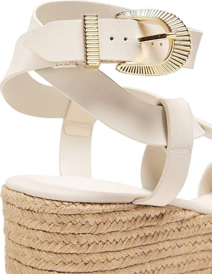 Women's Harper Leather & Raffia Sandals - Pearl - Size 6 - Image 5