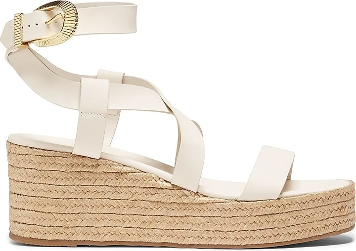 Women's Harper Leather & Raffia Sandals - Pearl - Size 6