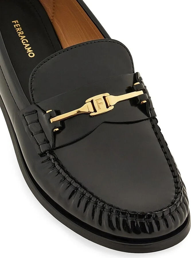 Women's Harry Logo Leather Bit Loafers - Nero Biscotto - Size 5 - Image 4