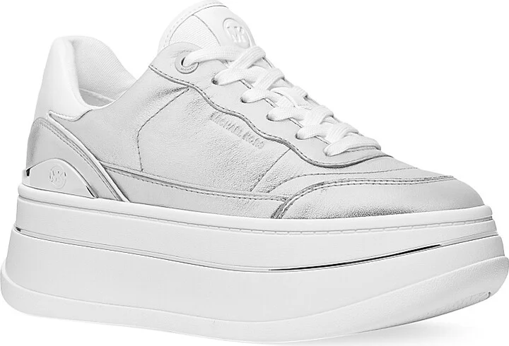 Women's Hayes Leather Platform Sneakers - Silver - Size 6 - Image 2