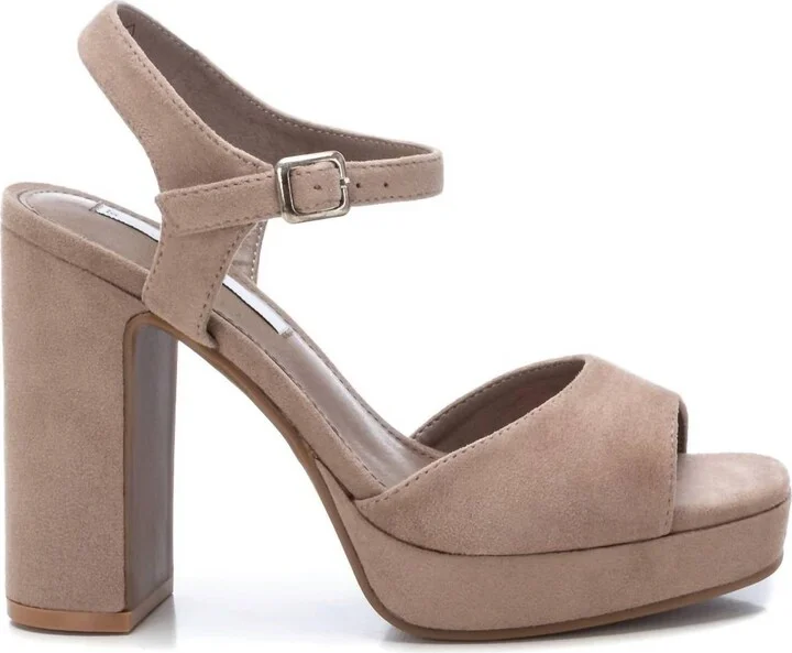 Women's Heel Suede Sandals In Beige