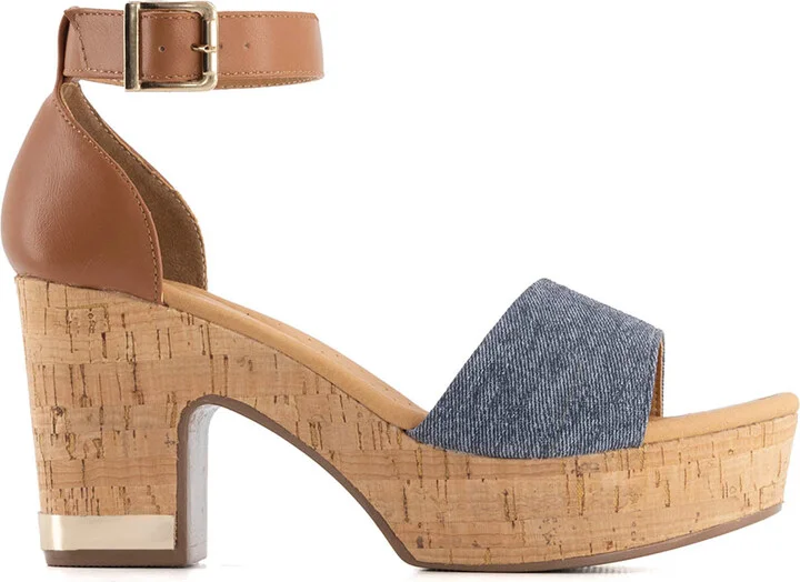 Women's Heeled Ankle Strap Sandals Denim