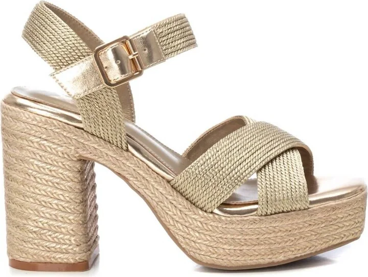 Women's Heeled Jute Platform Sandals In Gold