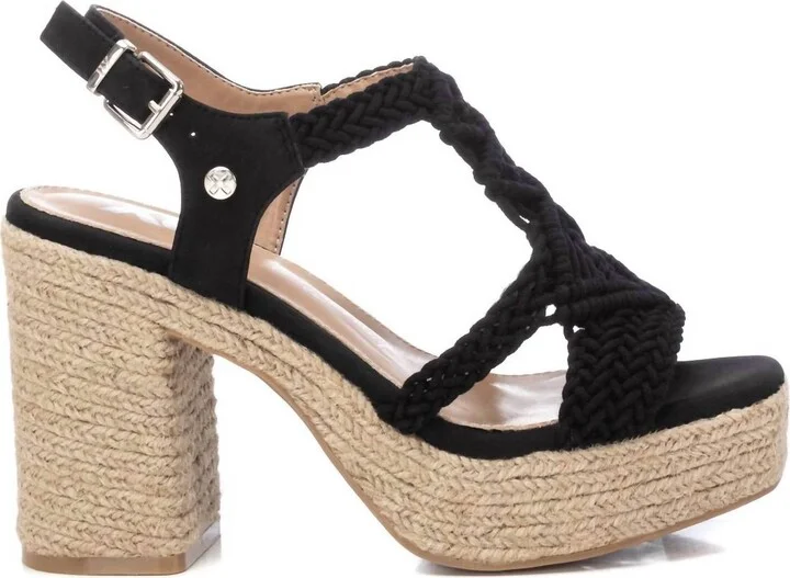 Women's Heeled Jute Sandals In Black