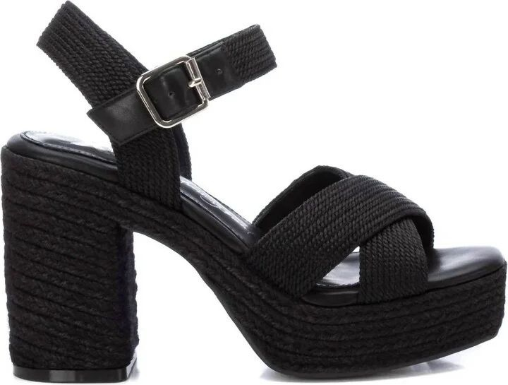 Women's Heeled Jute Sandals In Black