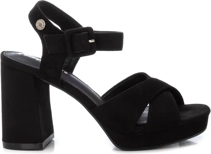 Women's Heeled Leather Sandals In Black