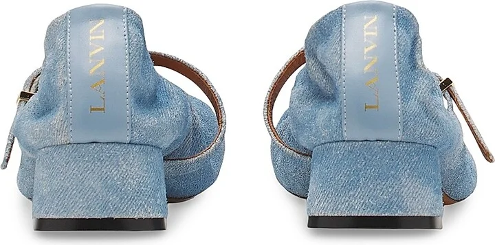 Women's Heeled Mary Janes in Leather with a Faded Denim Effect - Denim Blue - Size 5 - Image 3