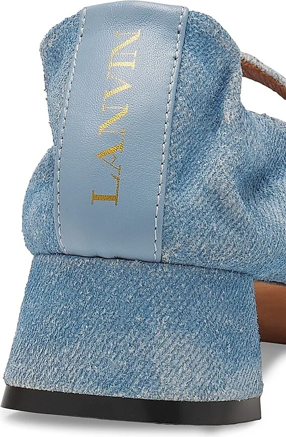 Women's Heeled Mary Janes in Leather with a Faded Denim Effect - Denim Blue - Size 5 - Image 5