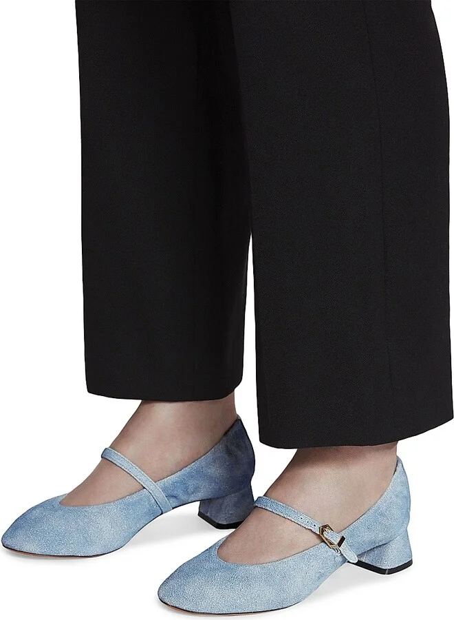 Women's Heeled Mary Janes in Leather with a Faded Denim Effect - Denim Blue - Size 5 - Image 6