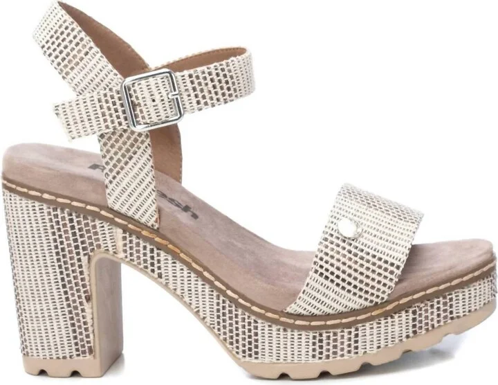 Women's Heeled Platform Sandals In Medium Beige