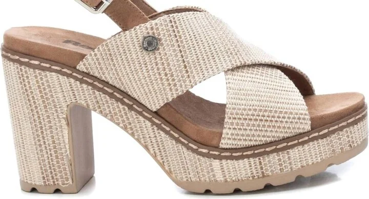 Women's Heeled Platform Sandals In Medium Beige