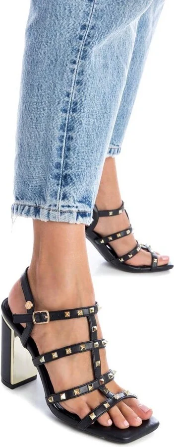 Women's Heeled Sandals With Gold Studs By Xti, Black - Image 2