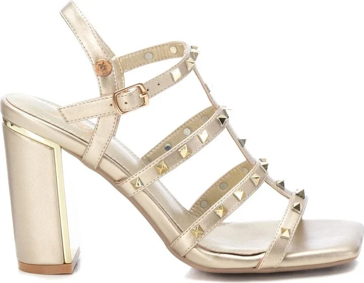 Women's Heeled Sandals With Gold Studs By Xti, Gold - Image 3