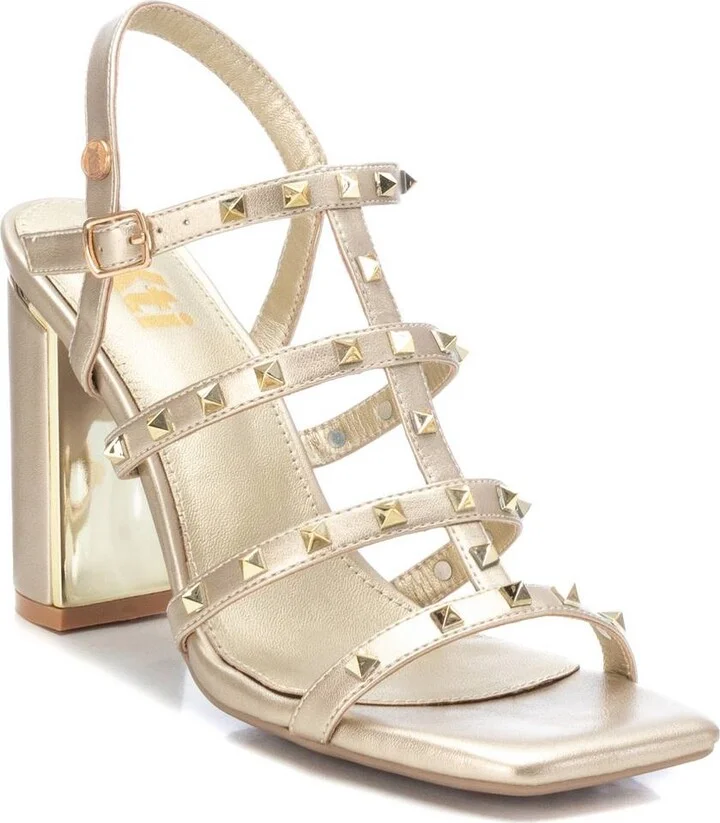 Women's Heeled Sandals With Gold Studs By Xti, Gold - Image 4