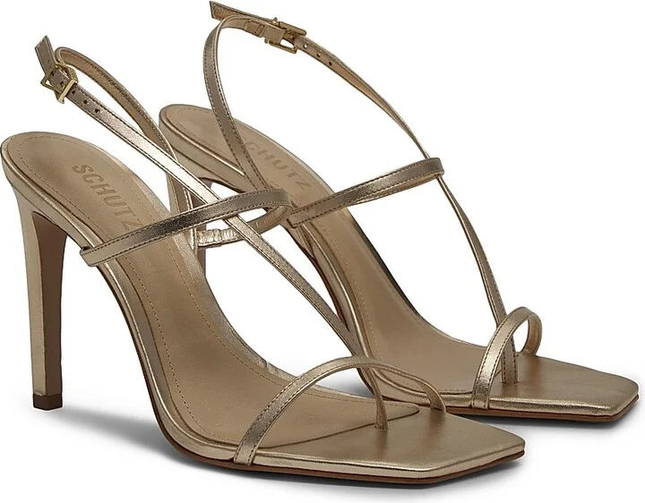 Women's Heloise 100MM Metallic Leather Sandals - Platina - Size 5 - Image 2