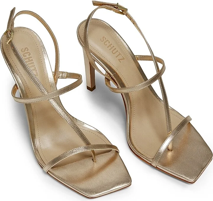 Women's Heloise 100MM Metallic Leather Sandals - Platina - Size 5 - Image 4