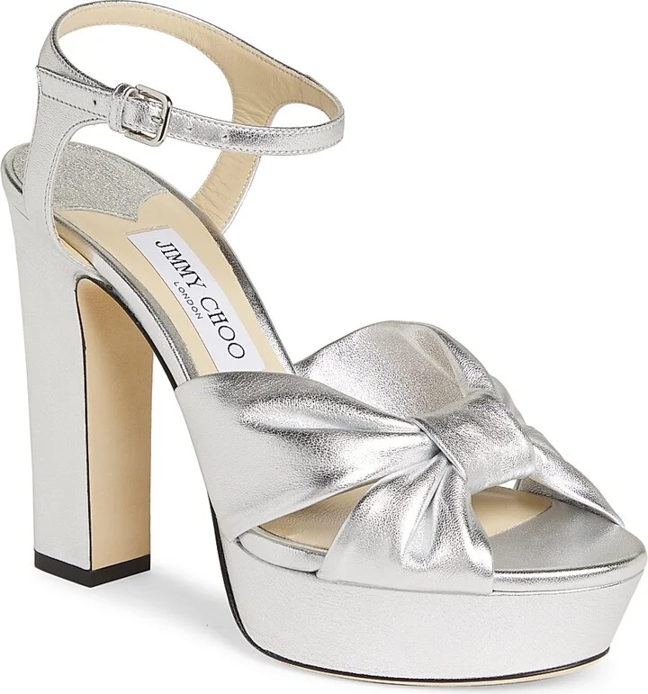 Women's Heloise 120MM Metallic Leather Platform Sandals - Silver - Size 5 - Image 2