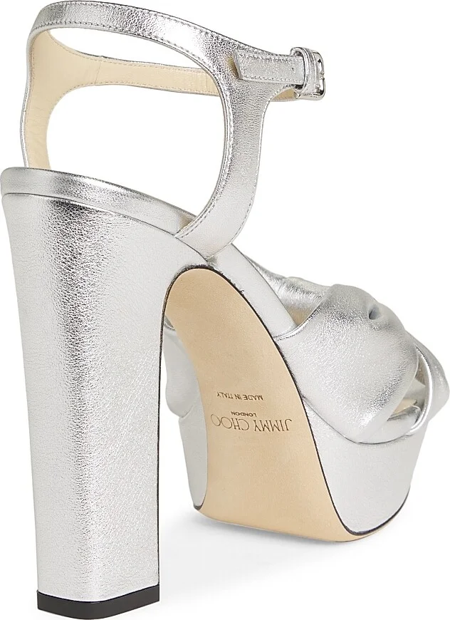 Women's Heloise 120MM Metallic Leather Platform Sandals - Silver - Size 5 - Image 3