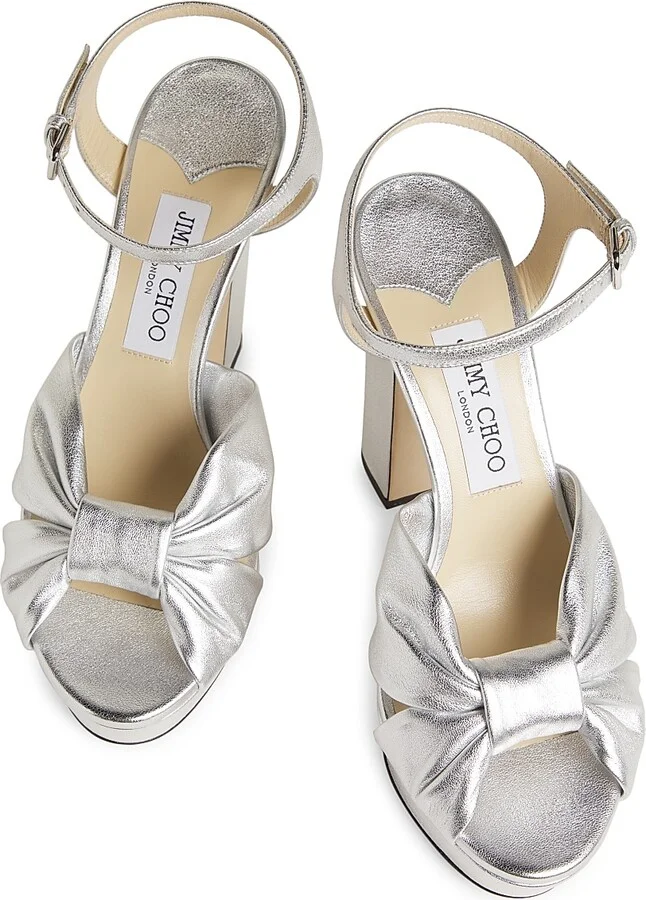 Women's Heloise 120MM Metallic Leather Platform Sandals - Silver - Size 5 - Image 4