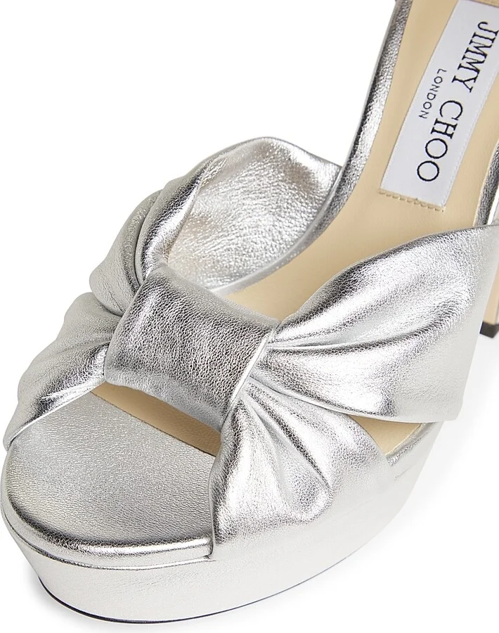 Women's Heloise 120MM Metallic Leather Platform Sandals - Silver - Size 5 - Image 6