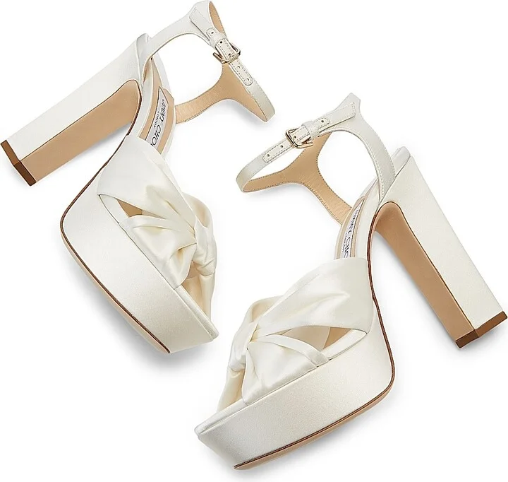 Women's Heloise 120MM Satin Platform Sandals - Ivory - Size 7.5 - Image 6