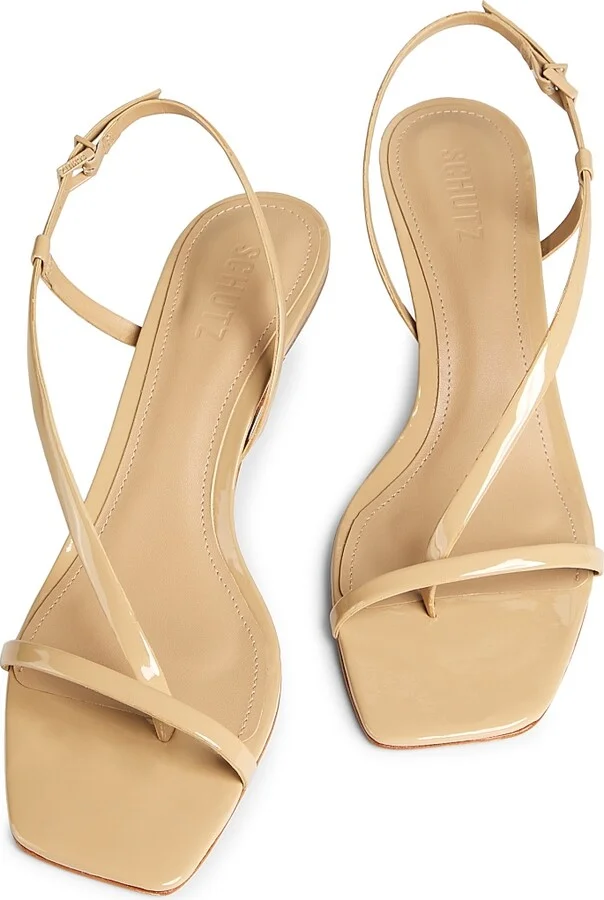 Women's Heloise 63MM Patent Leather Slingback Sandals - Beige - Size 5 - Image 4