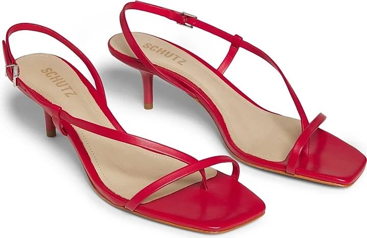 Women's Heloise Leather Kitten-Heel Sandals - Scarlet - Size 6 - Image 2