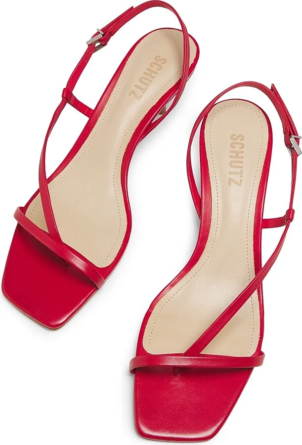 Women's Heloise Leather Kitten-Heel Sandals - Scarlet - Size 6 - Image 4