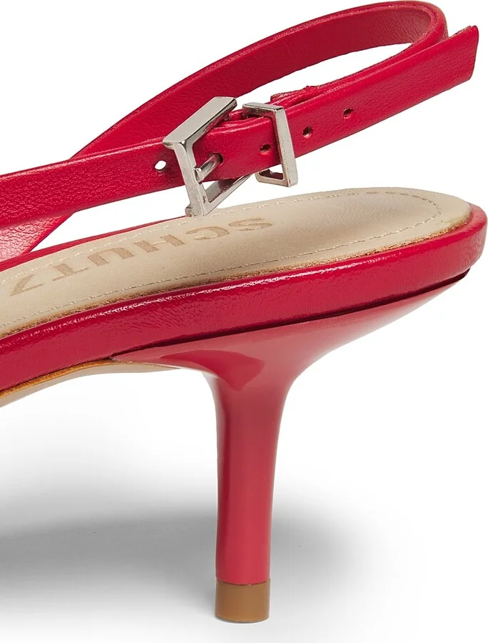 Women's Heloise Leather Kitten-Heel Sandals - Scarlet - Size 6 - Image 5