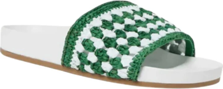Women's Henri Crochet Raffia Band Footbed Sandal In White/green