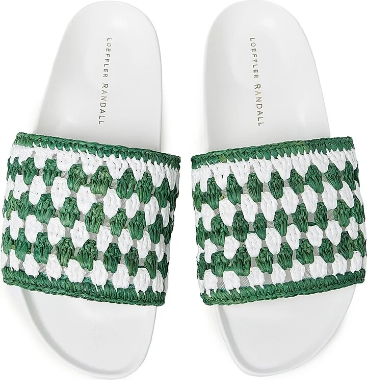 Women's Henri Crochet Raffia Slide Sandals - White Green - Size 10.5 - Image 4