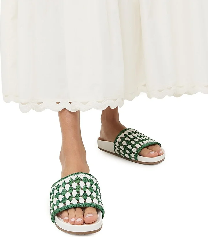 Women's Henri Crochet Raffia Slide Sandals - White Green - Size 10.5 - Image 6