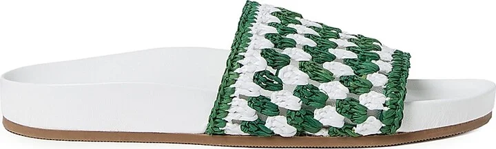 Women's Henri Crochet Raffia Slide Sandals - White Green - Size 10.5