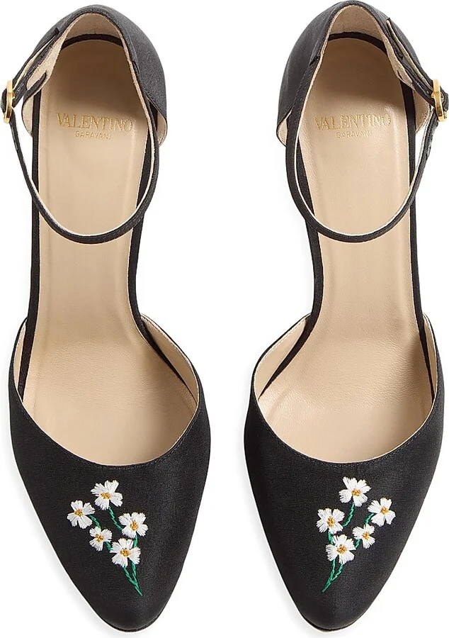 Women's Hi Dolly Fabric 105MM Pumps with Floral Embroidery - Black - Size 10 - Image 4