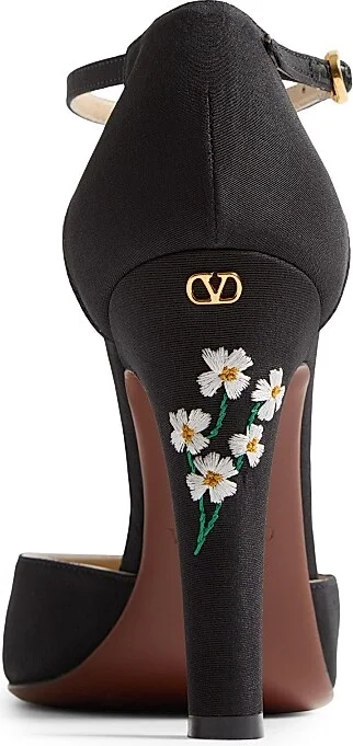 Women's Hi Dolly Fabric 105MM Pumps with Floral Embroidery - Black - Size 10 - Image 5